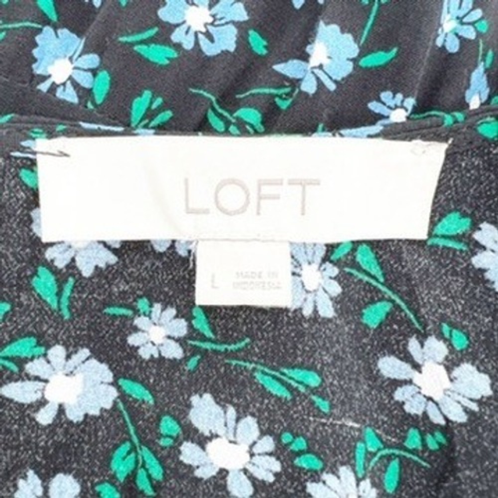 LOFT Womens Black Blue Floral Tiered Swing Dress Long Sleeve Size L - Picture 4 of 5